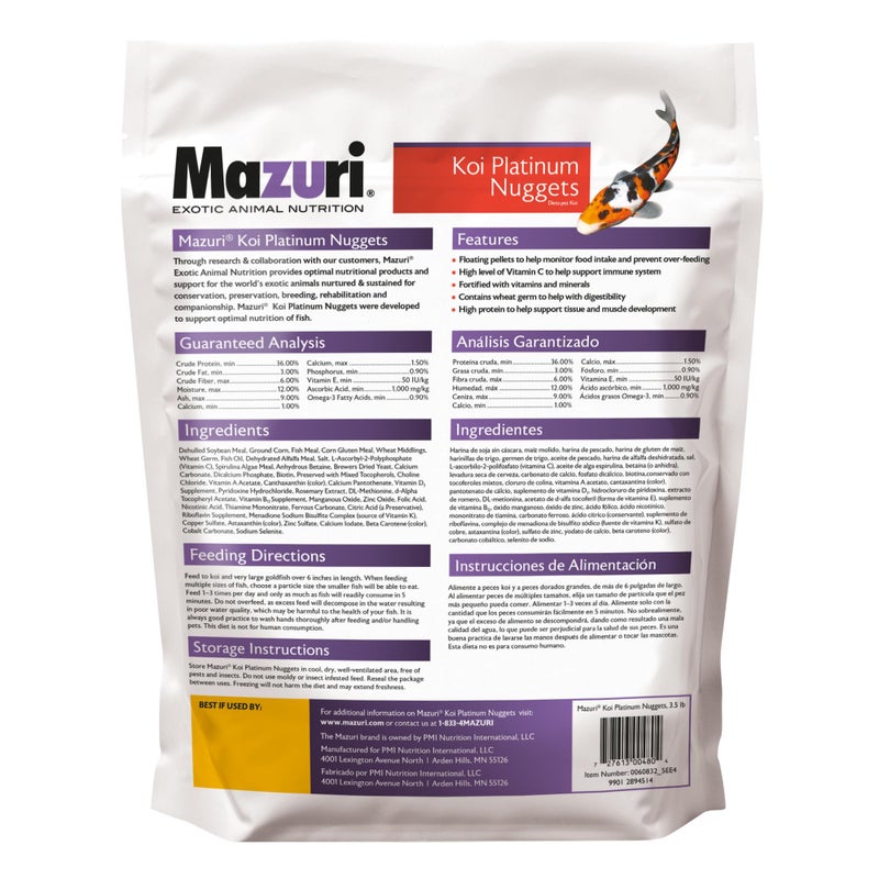 Mazuri Koi Platinum Nuggets Floating Koi Food for Fish, 3.5 lbs. - Image 2